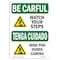 Signmission OSHA BE CAREFUL Sign, Watch Your Step W/ Symbol Bilingual, 10in X 7in Decal, 7" W, 10" L, Landscape OS-BC-D-710-L-10067 - alternate 1